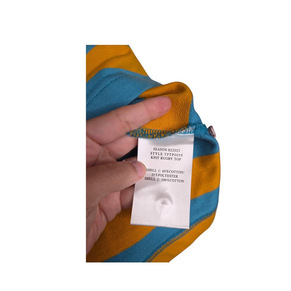 NEW Wildfang Womens Striped Knit Rugby Boxy Top Small Teal Orange - Picture 7 of 9